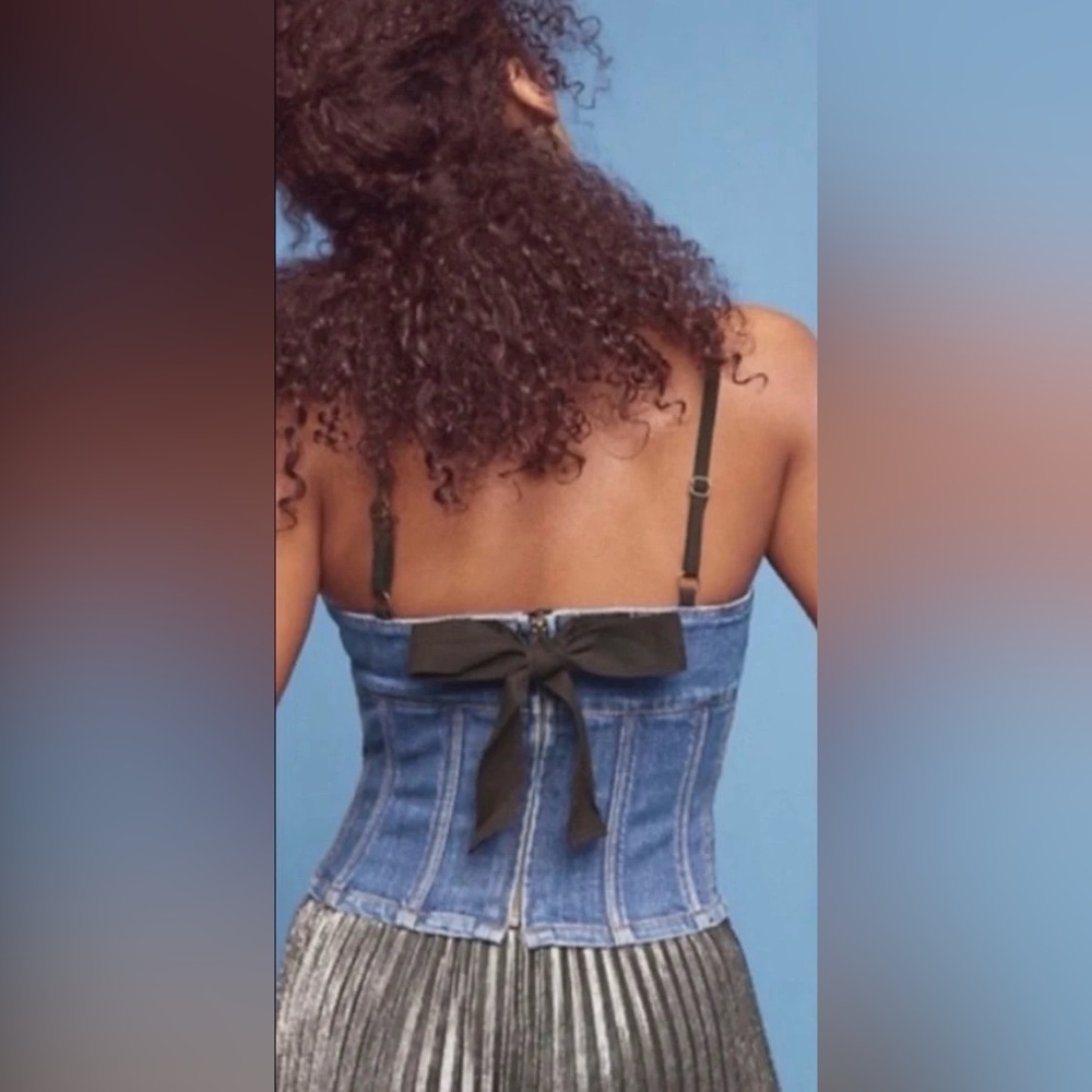 Anthropologie | Maeve Dark Blue Denim Corset Top - Sz 6 - Picture 2 of 8